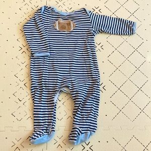 Navy and white stripped footie 6 Mos